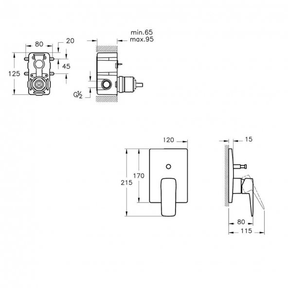 Artema Root Square Krom Ankastre Duş Seti, 6 Parça, A49280 - Resim 8