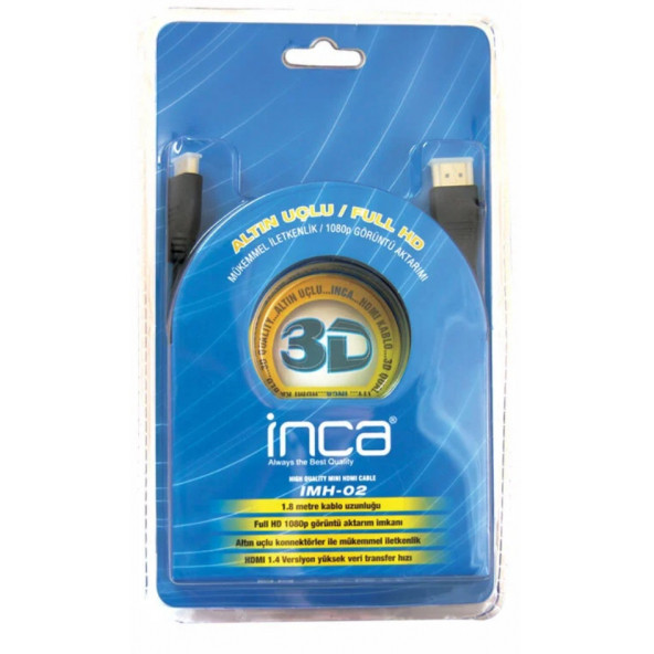 inca imh-02 Full HD 3D Altın Uçlu 1.8 M HDMI Kablo ürün görseli 1
