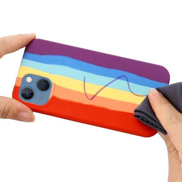 Smcase iPhone 14 Kılıf Gökkuşağı Desenli Lansman Silikon ürün görseli 1