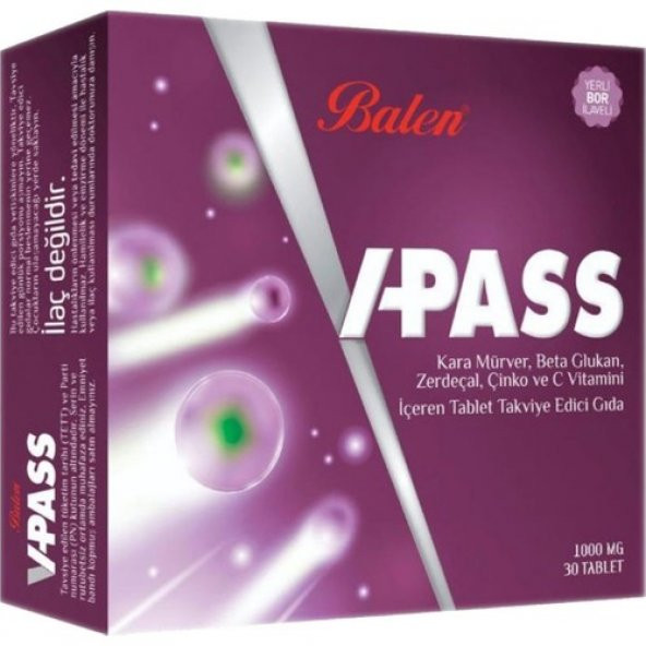 Balen V-Pass Kara Mürver, Beta Glukan, Zerdeçal, Çinko ve C Vitamini 1000 Mg 30 Tablet ürün görseli 1