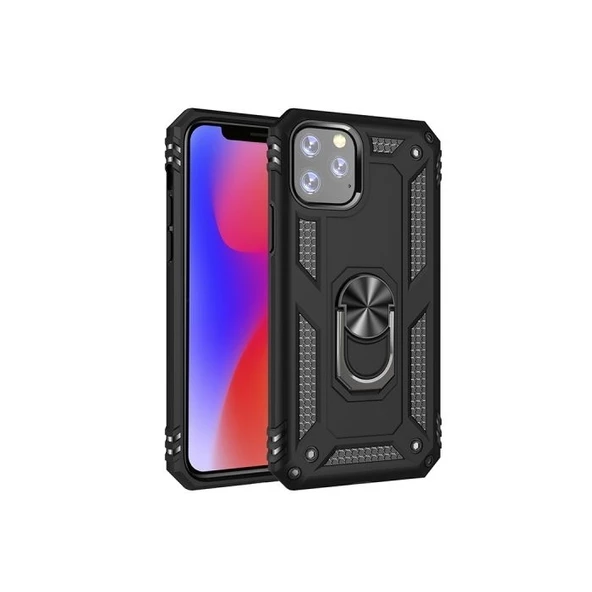 Smcase iPhone 11 Pro Max Kılıf Vega Yüzüklü Standlı Kapak  Nano Ekran Koruyucu ürün görseli 1