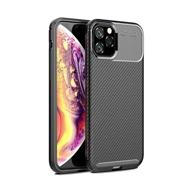 Smcase iPhone 12 Pro Max Kılıf Negro Karbon Silikon  Tam Kapatan Cam ürün görseli 1