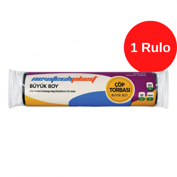 Newtechplast Büyük Boy Çöp Torbası, Siyah, 65 x 80 cm., 1 Rulo ürün görseli 1
