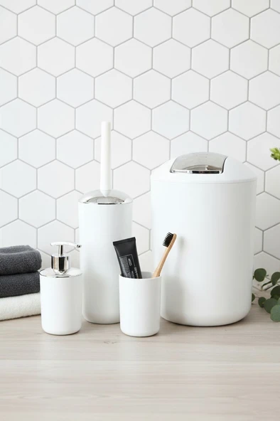 4'lü Beyaz, Banyo Aksesuar Seti, Çöp Kovası Seti - Brazil Model ürün görseli 1