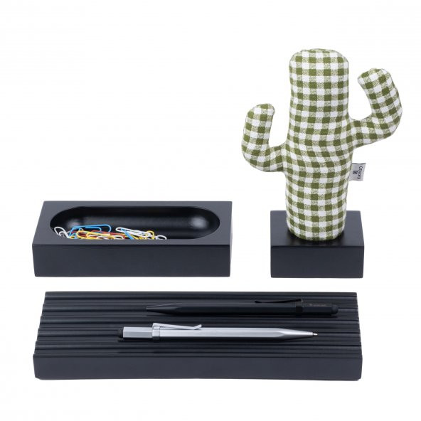Kayigo Siyah Woody Yeşil Pöti Kareli Cactus Üçlü Set ürün görseli 1