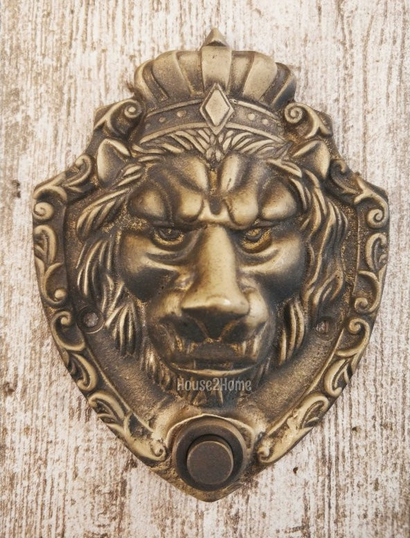 House2home El Yapımı Pirinç Aslan Kapı Zili Antik Sarı ürün görseli 1