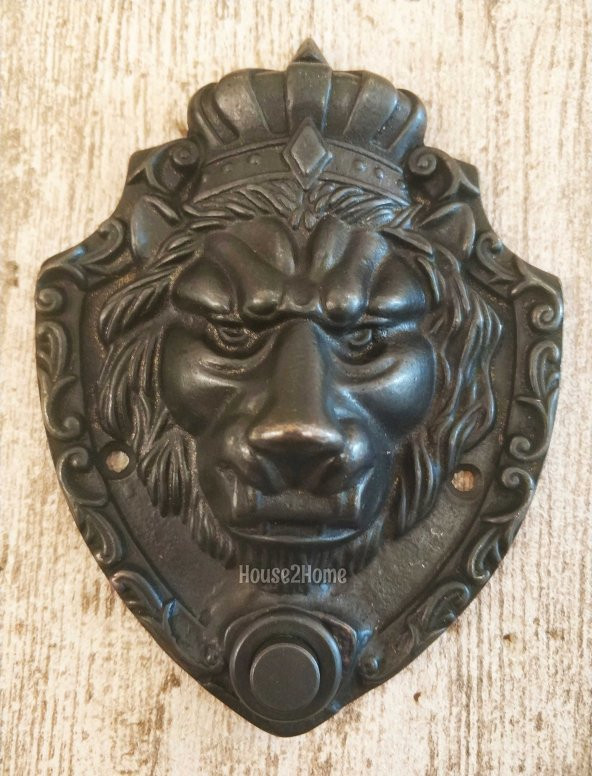 House2home El Yapımı Pirinç Aslan Kapı Zili Oksit ürün görseli 1