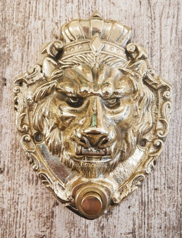 House2home El Yapımı Pirinç Aslan Kapı Zili Sarı ürün görseli 1