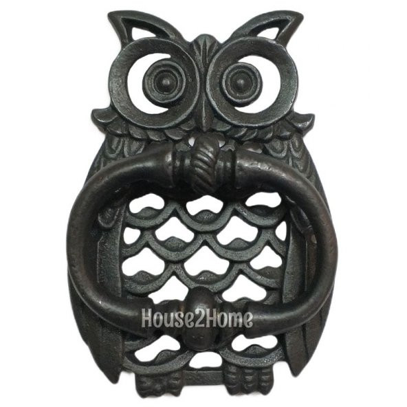 House2Home El Yapımı Pirinç Baykuş Kapı Tokmağı, Tak Tak, Siyah ürün görseli 1