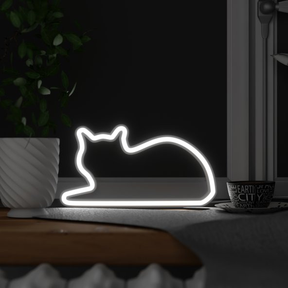 Mustard Sitting Cat Led Işık ürün görseli 1