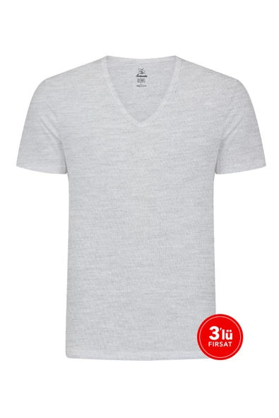 Erkek Modal Derin V Yaka Tshirt 3'lü Paket - Melanj ürün görseli 1