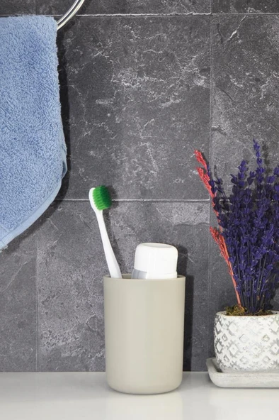 Bej, Plastik Diş Fırçalık – 7,5×10 cm, Macunluk, Banyo Düzenleyici - Brasil Model ürün görseli 1