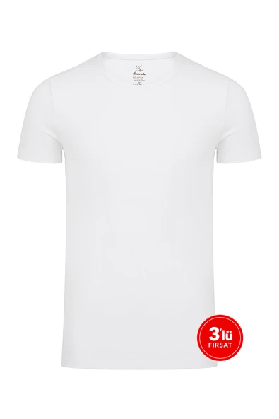 Erkek Modal Sıfır Yaka Tshirt 3'lü Paket - Beyaz ürün görseli 1