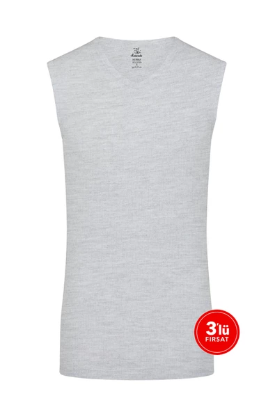 Erkek Modal V Yaka Kolsuz Tshirt 3'lü Paket - Melanj ürün görseli 1