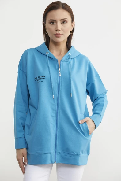 Fermuarlı Oversize Sweat - Mavi ürün görseli 1