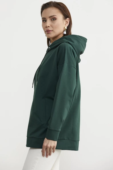 Fermuarlı Oversize Sweat - Yeşil - Resim 5