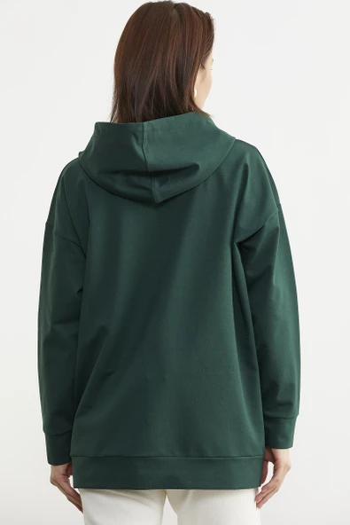 Fermuarlı Oversize Sweat - Yeşil - Resim 6