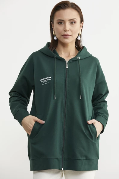 Fermuarlı Oversize Sweat - Yeşil ürün görseli 1