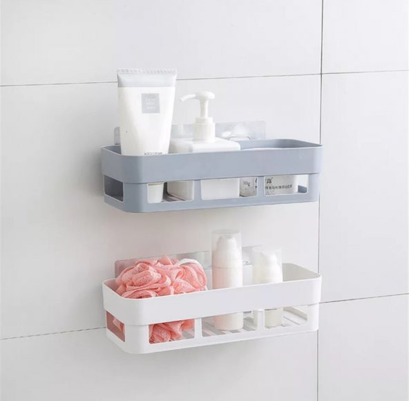 Kolay Montaj Beyaz Banyo Köşeliği Şampuanlık Köşelik Banyo Rafı Plastik ürün görseli 1
