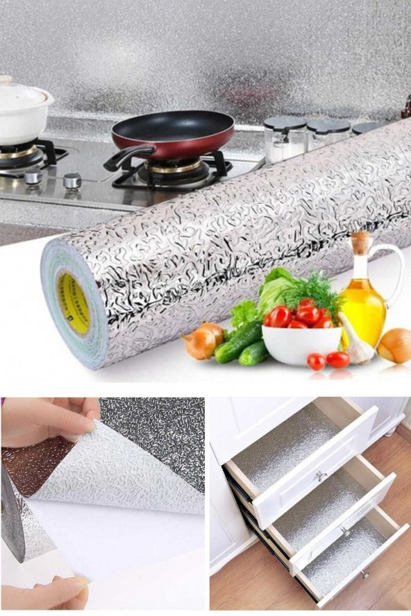 Mutfak Tezgah Üstü Çekmece Içi Folyo Kaplama Gümüş Yapışkanlı 10 Metre X 40 Cm Kolay Silinir Lüx Mod ürün görseli 1