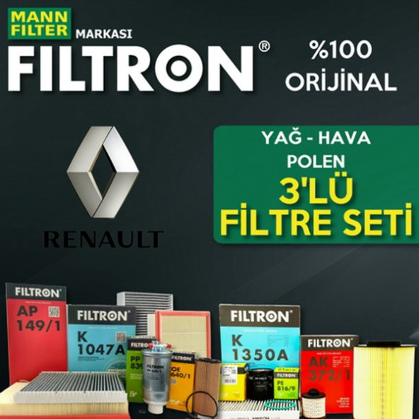Renault Megane 2 1.6 16v Mann Filtron Filtre Bakım Seti 2003-2009 ürün görseli 1