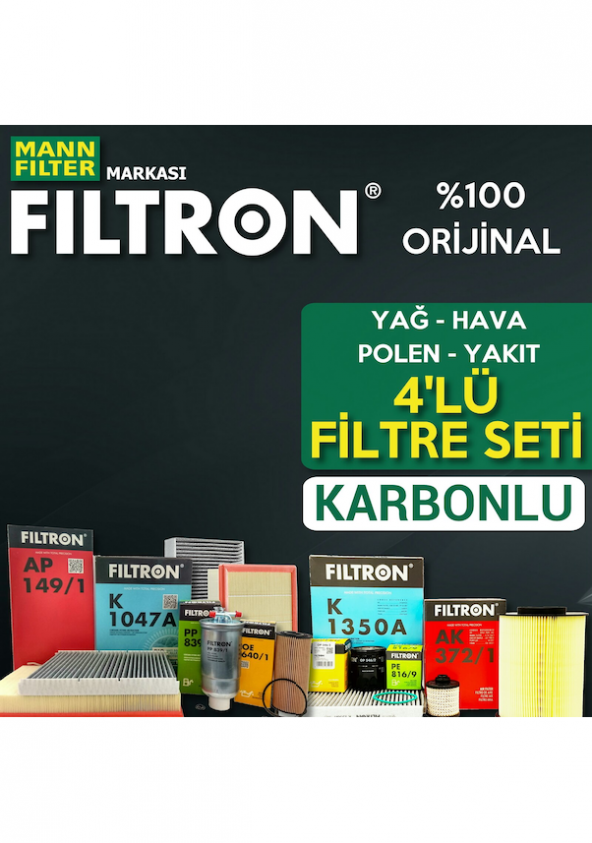 Fiat Bravo 1.6 Filtron Filtre Bakım Seti 1998-2003 4lü Karbonlu ürün görseli 1