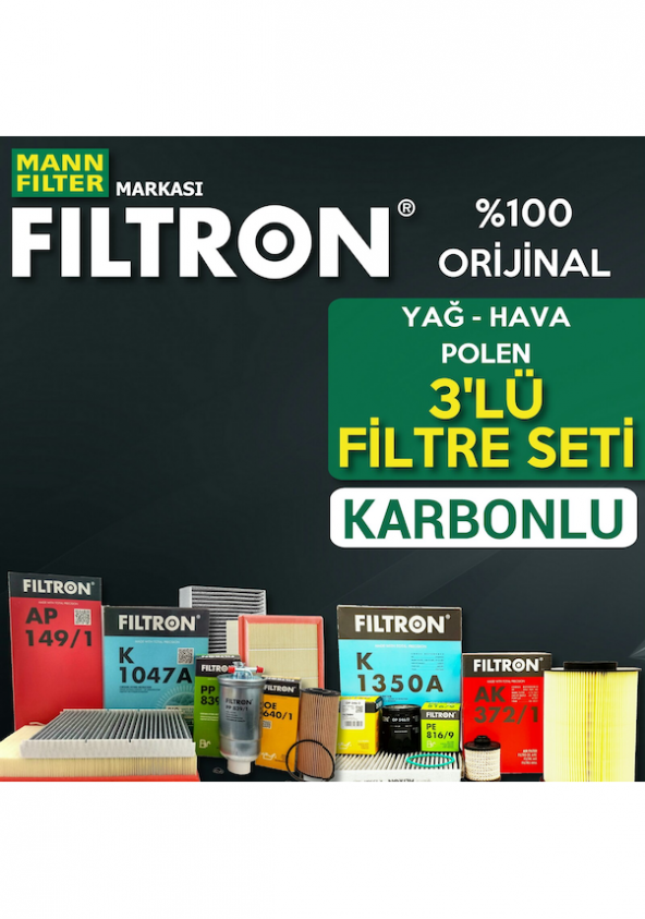 Seat İbiza 1.0 Filtron Filtre Bakım Seti 2019-2021 3lü Karbonlu ürün görseli 1