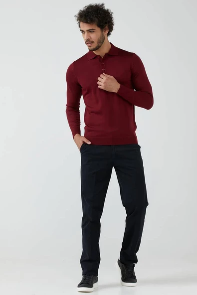 Erkek Polo Yaka Triko Kazak - Bordo ürün görseli 1