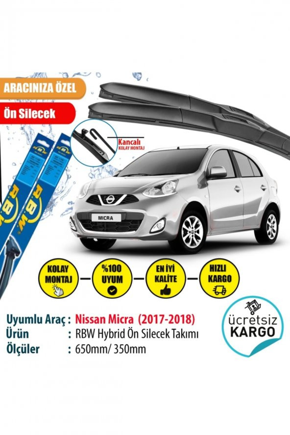 Rbw Nissan Micra 2017-2018 Hybrid Ön Silecek Takımı ürün görseli 1