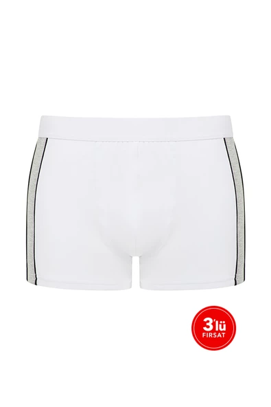 Erkek Modal İki Renkli Boxer 3'lü Paket - Beyaz ürün görseli 1
