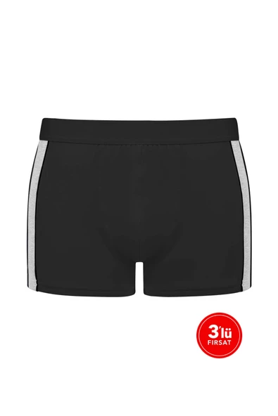 Erkek Modal İki Renkli Boxer 3'lü Paket - Siyah ürün görseli 1