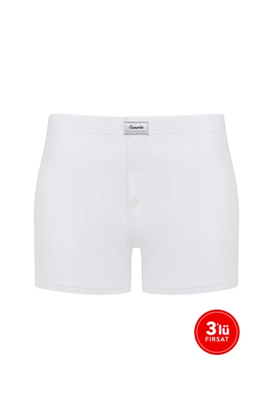 Erkek Modal Düğmeli Boxer 3'lü Paket - Beyaz ürün görseli 1