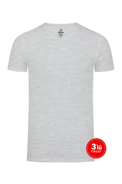 Erkek Modal Sıfır Yaka Tshirt 3'lü Paket - Melanj ürün görseli 1