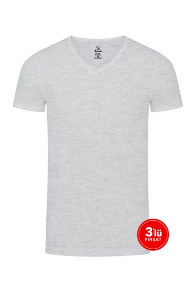 Erkek Modal V Yaka Tshirt 3'lü Paket - Melanj ürün görseli 1