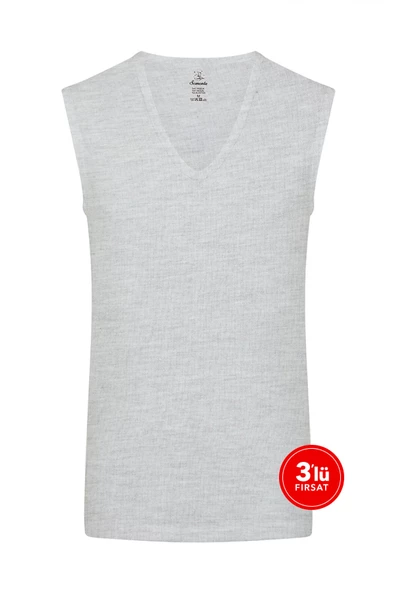Erkek Modal Derin V Yaka Kolsuz Tshirt 3'lü Paket - Melanj ürün görseli 1