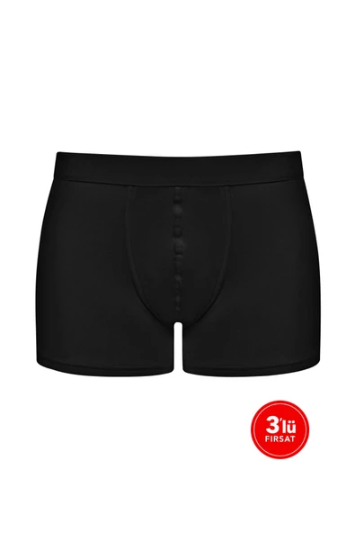 Erkek Modal Beli Kalın Lastikli Boxer 3'lü Paket - Siyah ürün görseli 1