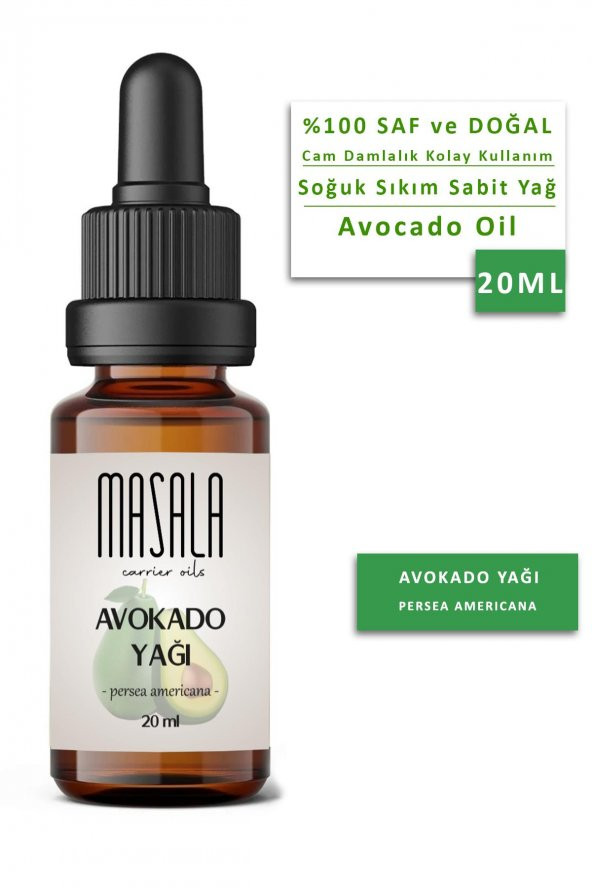 Masala Saf Avokado Yağı 20 ml. Soğuk Pres (Avocado Oil) ürün görseli 1