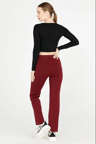 Kadın Triko Pantolon - Bordo - Resim 4