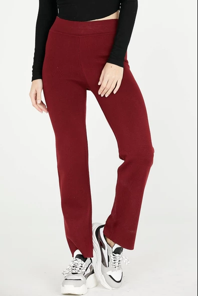 Kadın Triko Pantolon - Bordo - Resim 3