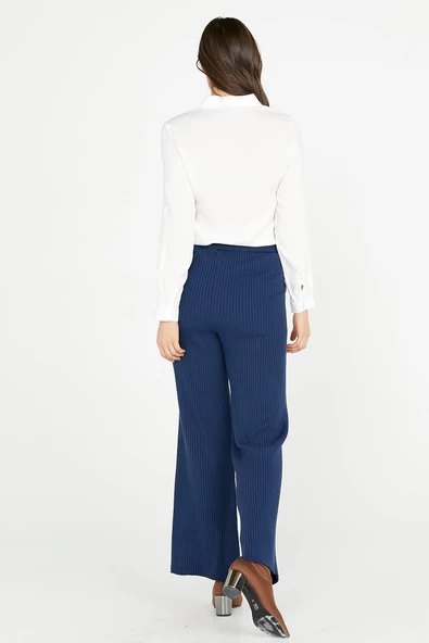 Fitilli Triko Pantolon - Lacivert - Resim 3