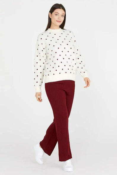 Fitilli Triko Pantolon - Bordo ürün görseli 1