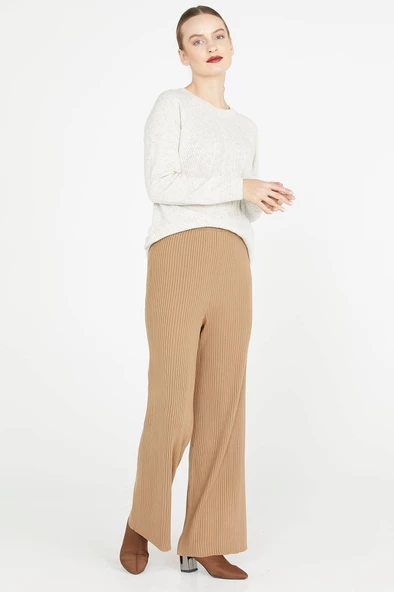 Fitilli Triko Pantolon - Kamel - Resim 2