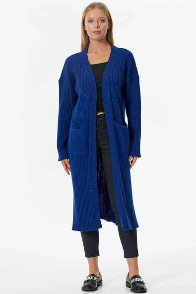 Oversize Uzun Triko Hırka - Saks ürün görseli 1