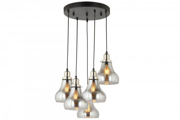 LampaLuce Cono Modern Sarkıt Salon Avizesi 5li Krom 40x70cm ürün görseli 1