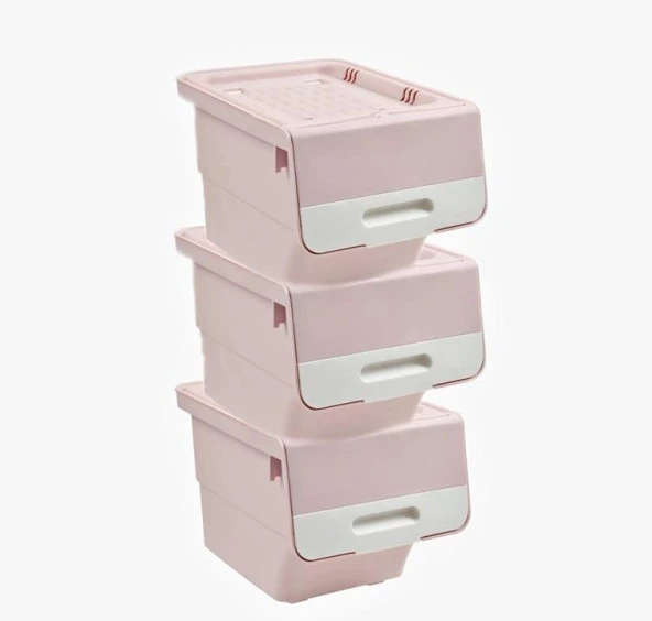 Motek  Patateslik Soğanlık Tekerlekli Organızer Eşya Ve Erzak Kutusu 3x33 Lt-Mt05 Pembe+Beyaz ürün görseli 1
