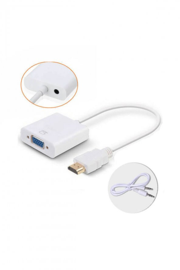 Hdmı To Vga Hdmi To Vga Adaptör Çevirici Dönüştürücü Beyaz ÜRÜN3906 ürün görseli 1