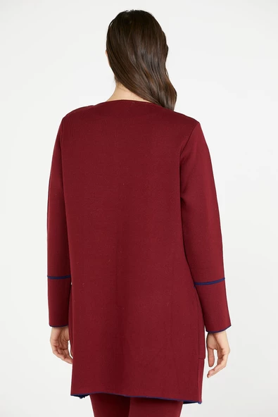 Uzun Triko Ceket - Bordo - Lacivert - Resim 4