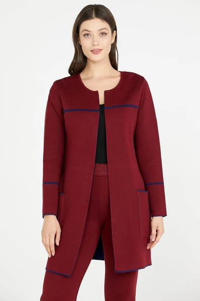 Uzun Triko Ceket - Bordo - Lacivert - Resim 2