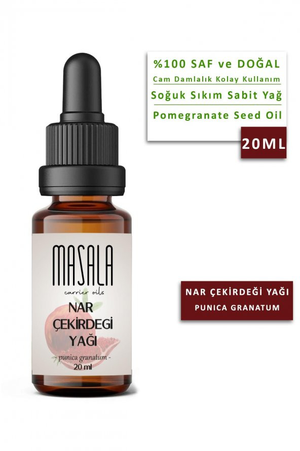 Masala Saf Nar Çekirdeği Yağı 20 ml. (Pomegranate Carrier Oil) Soğuk Pres ürün görseli 1