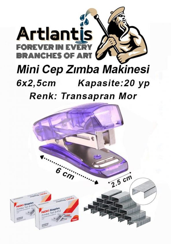 Mini Cep Zımba Makinesi 24/6 Mor Std S3T 1 Adet Noki 24/6 Zımba Teli 2 Paket Öğrenci Okul Büro ürün görseli 1